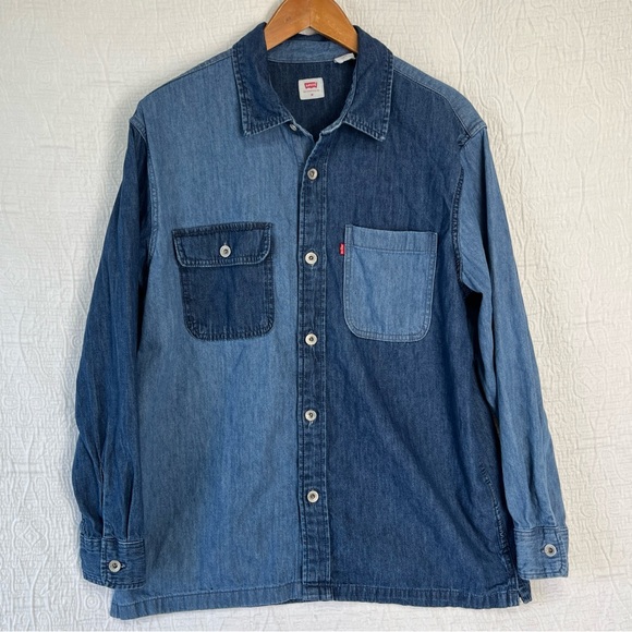 Levis Utility Shacket Mens Medium Denim Shirt Jacket Casual Patchwork Jean Top M - Picture 16 of 16